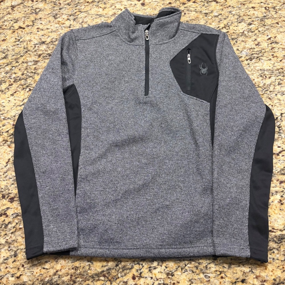Spyder Mens Gray Heather Quarter Zip Fleece Pullover Jacket Size Medium sw